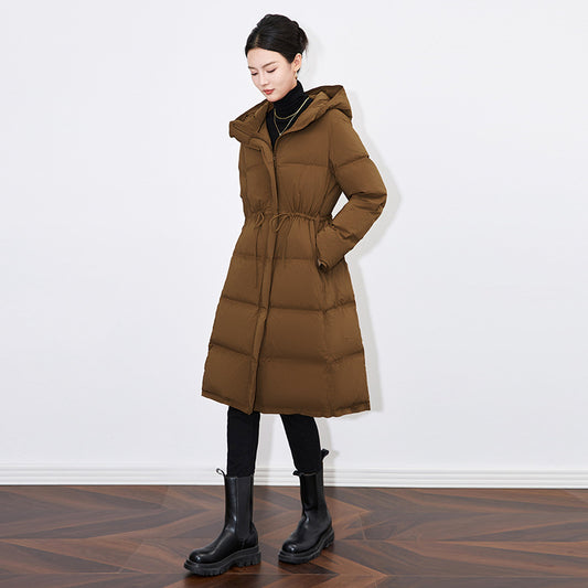 High-end Thickened Hooded Long Down Coats for Women 2025 New Simple Fluffy Warm 90% White Duck Down Winter Puffer Jacket