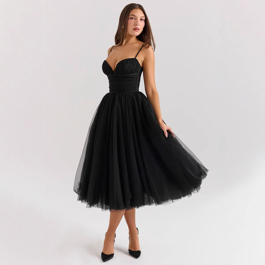 Townlike A-line Pleated Ball Gown Dress Women Spaghetti Strap 2025 Spring Summer Dress Nightclub Sexy Party Midi Long Dresses