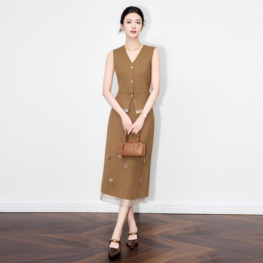Elegant Ladies Dress With Belts Sleeveless V-neck Slim Solid Summer Dresses Fashion Commute Street Lady Clothes