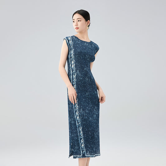 Summer New Senior Sense of Printing Fashion Casual Big Size Round Neck Sleeveless A-line Dress