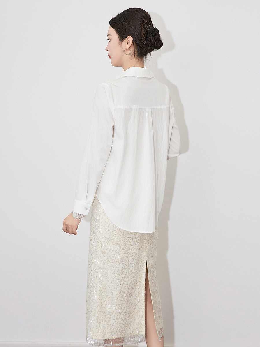 Fashion Straight-Leg Skirt High Waist Glitter Chic Vintage Slim Fit Split-back Commute Streetwear Female Mid-Length Skirts