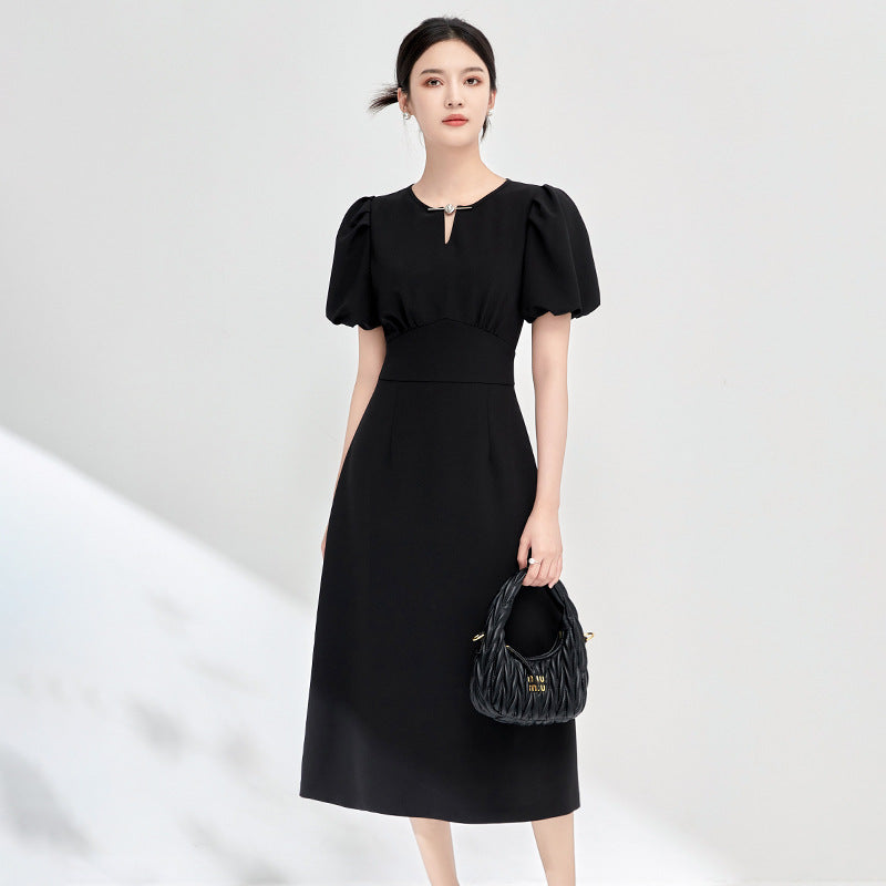 Women Stylish Party Dresses Summer Dress Elegant Short Puff Sleeve Slim Fit Vestidos Fashion Solid Work OL Sundress