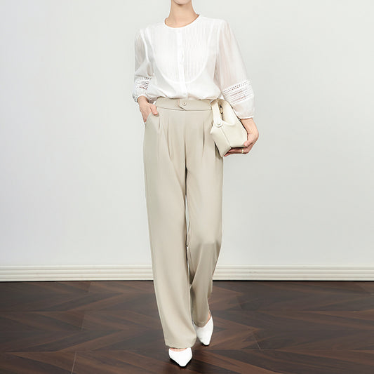 Women Casual Pants 2025 Summer New Stragith Wide Leg Long Pants