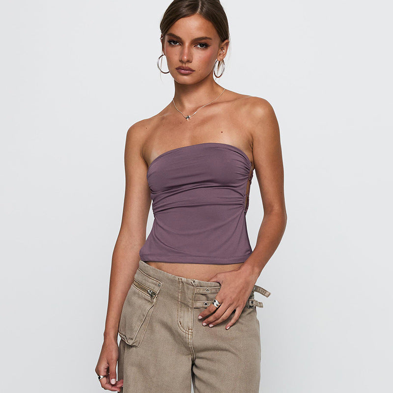 Women Tank Top Summer Tube Crop Top Sleeveless Backless Tees Streetwear Aesthetic Strapless Outfits Party Clothes Tops