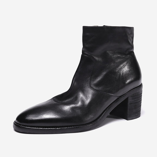 Women Genuine Leather Ankle Boots Thick High Heeled Autumn Winter Short Fashion Shoes Woman Office Lady Boots