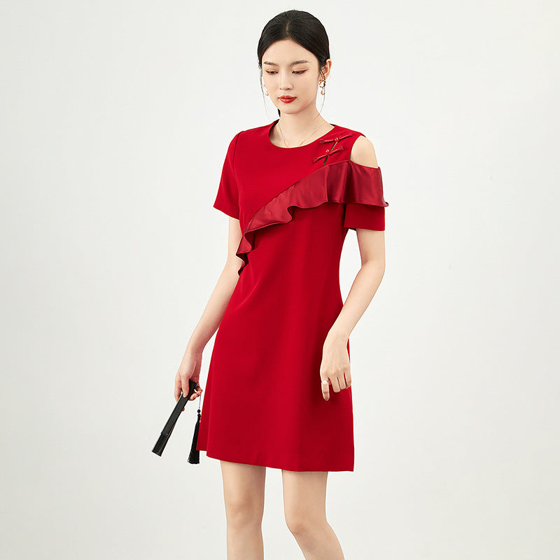 Women's Short Sleeve Dress 2025 Summer New Black Ruffles Hollow Out Mini Dresses O Neck Female Vestidos