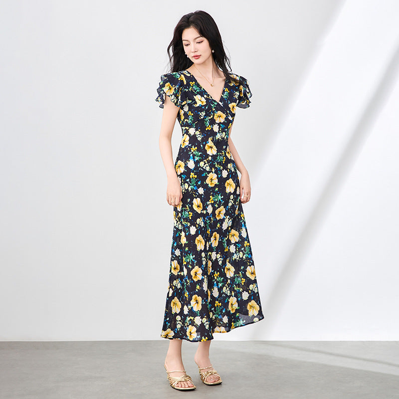 Women Summer Sexy Backless Midi Dress Vintage Print Floral Split Boho Dress Casual Holiday Lady Beach Dress