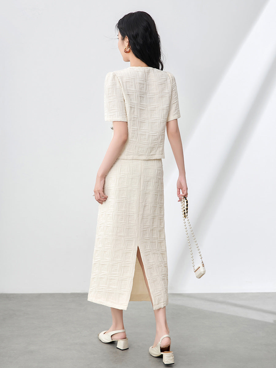 Fashion White Dress Sets Summer Designer Short Sleeve Blouse Top and Skirt Suit Two Pieces Matching Set Womens Outfit