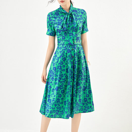 Dresses for Women Fashion Long Sleeve Turn Down Collar Women Dress Print Lace-up Dress Women Vestidos
