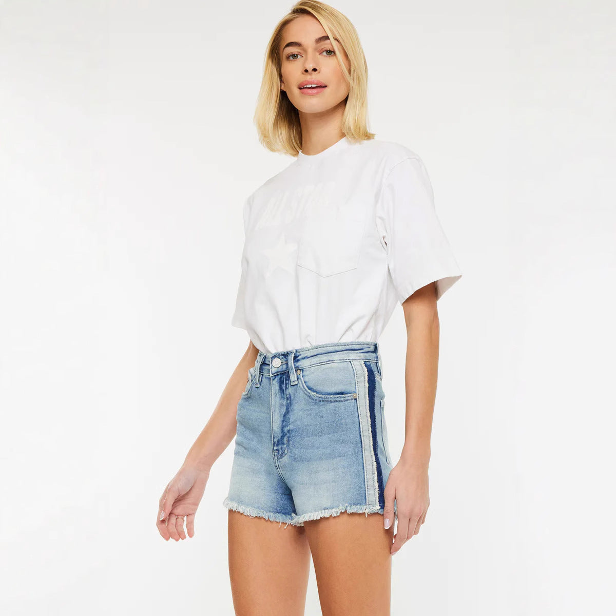 Women Simple Denim Shorts Daily Wear High Waist Loose Belt Jean Short Pant