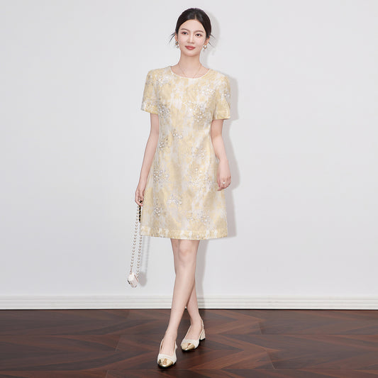 New Embroidered Beaded Lace Round Neck Short Sleeve A-Line Women's Summer Dress Designer Inspired Luxury