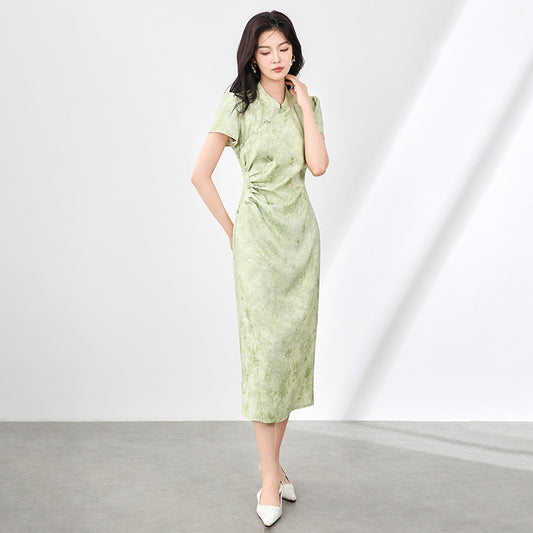 Chinese Style Long Modified Cheongsam 2025 Young Girl Chinese Retro Slim Fit Dress Spring/Summer Qipao Dress