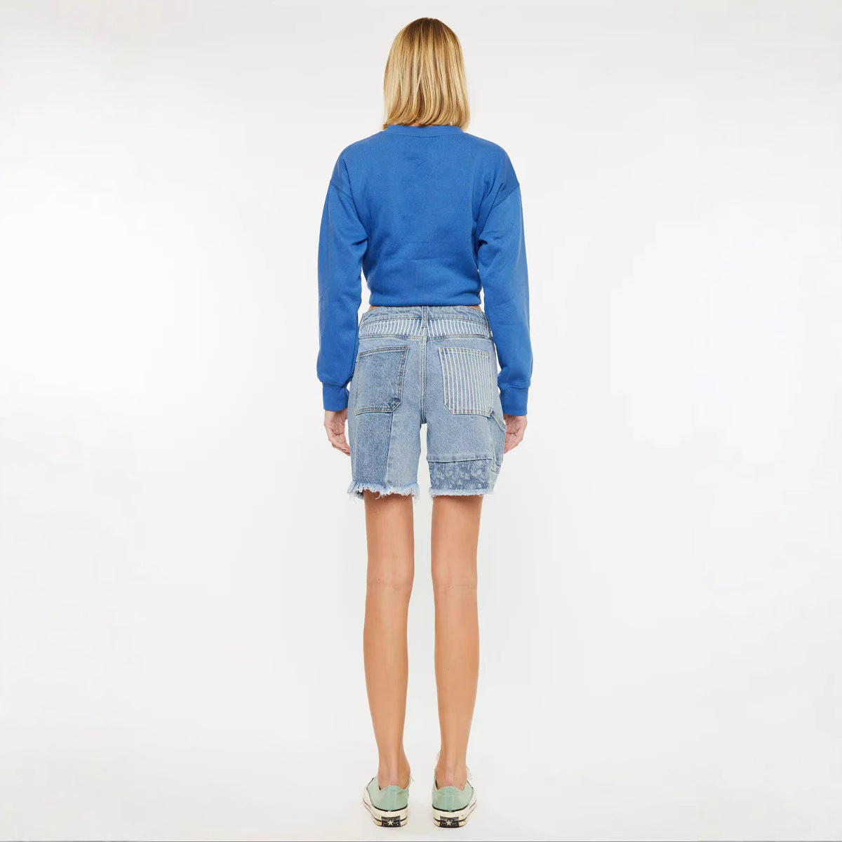 Fashion Tassel Chain Splicing Broken Holes Denim Shorts Women Streetwear Casual Three Quarter Pants Female Summer Straight Jeans