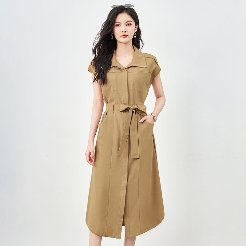 Woman Yellow Dress Fashion 2025 Single Breasted Sashes Long Shirt Dress CHic Lace-up Streetwear Female Vestidos