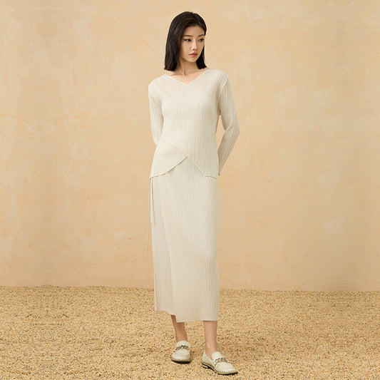 Spring and Summer New French Splicing Solid Color Tie Flowing Long Skirt
