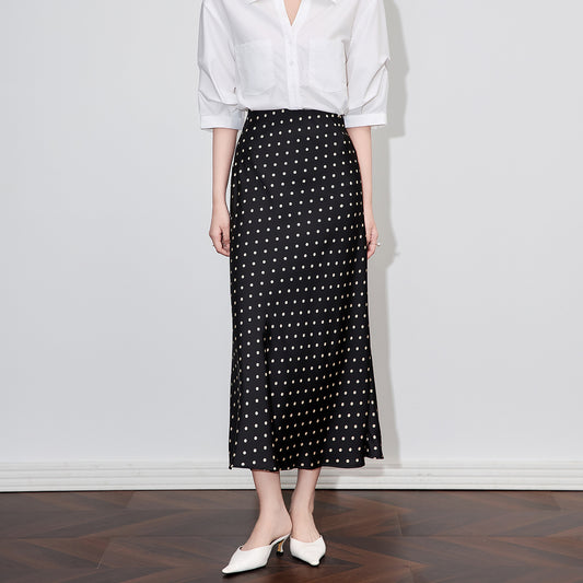 High Waist Leopard Satin Skirt Spring Summer Women Elastic Waist Mid Long A-line Skirts Femme