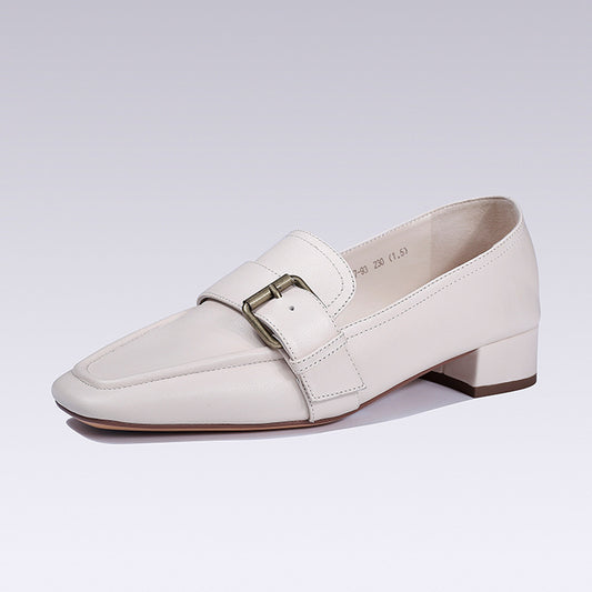 Genuine Leather Cowhide Flat Sole Casual Single Shoes Women's Comfortable and Minimalist Square Head shoes