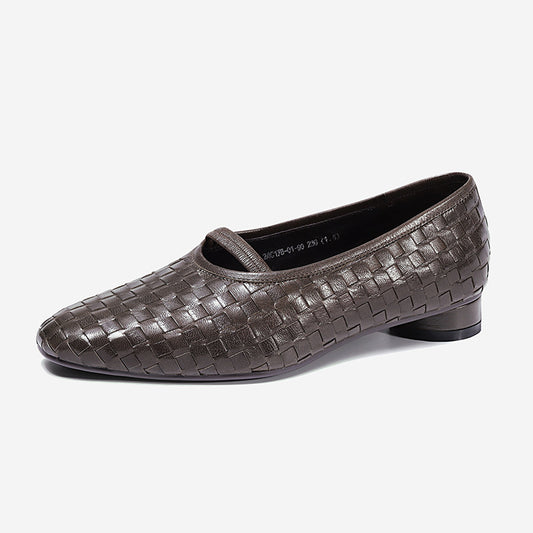 Autumn New Vintage Versatile Genuine Leather Woven Flat Shoes Handmade Round Toe Handmade Soft Sole Slip-on Shoes