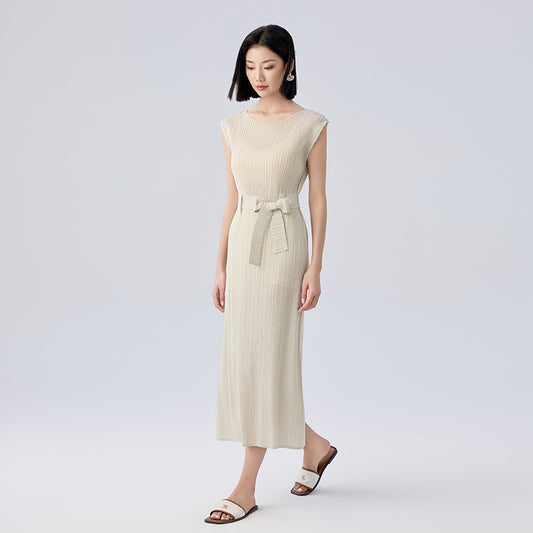 Summer New Round Neck Slim Thin Sleeveless Lace Up Hundred A-line Skirt