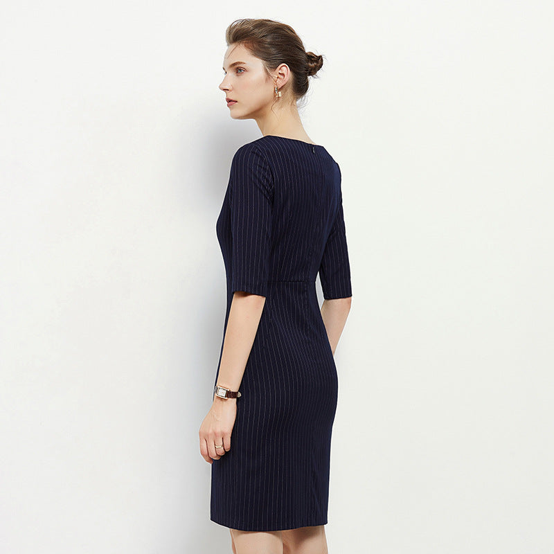 Black Knitted Dress Slim Fit French Hepburn Style Long Split Skirt Ankle Length round Neckline Empire Waist Dress