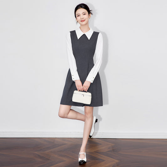 Early Autumn New Product Triacetate Blended Sleeveless Round Neck Short Classic Solid Color Dress