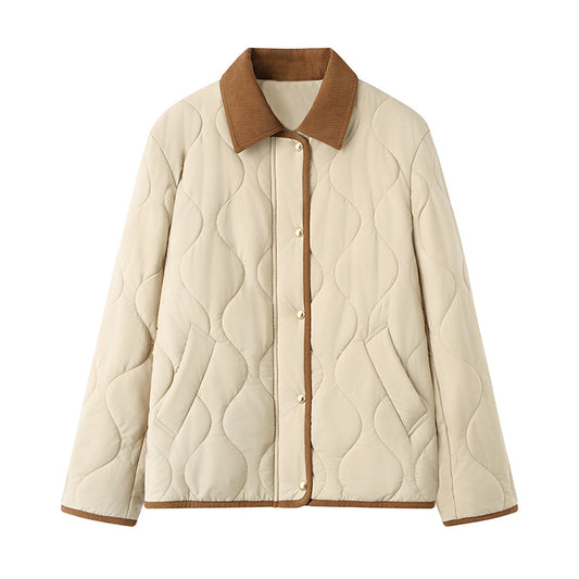 Cotton Jacket Women Mid-Length Lightweight Loose Patchwork Lapel 2024 New Winter Rhombus Quilted Cotton Jacket