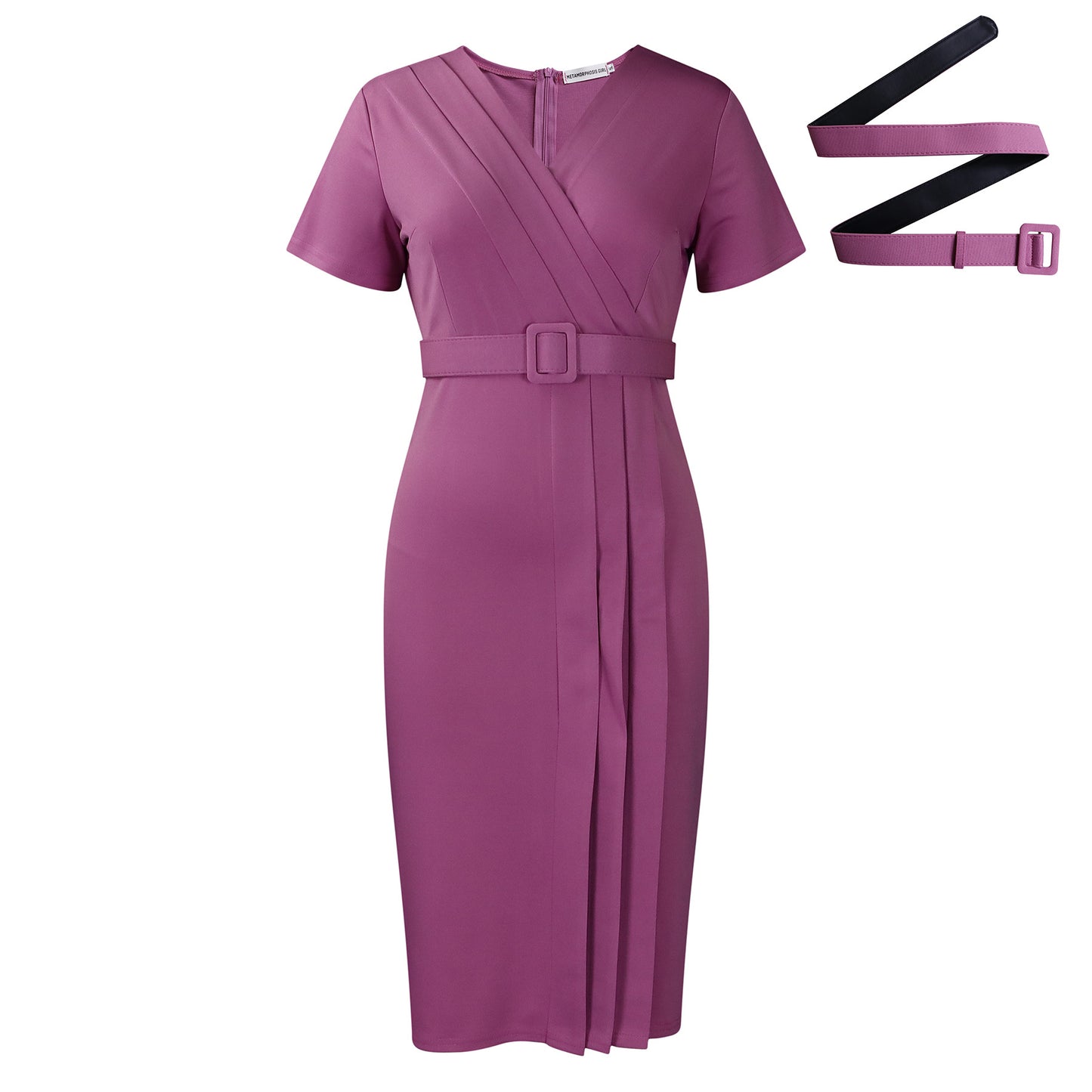 Women's 2025 summer new short-sleeved V-neck waist solid color Tongle fashion dress