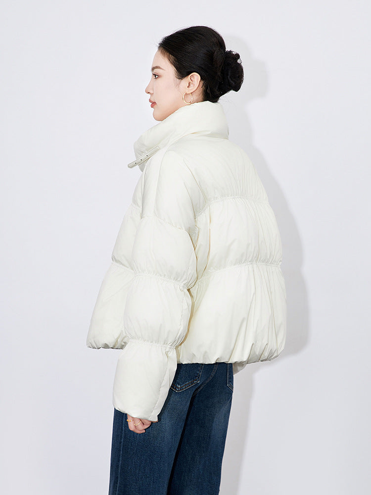 Winter Women's Down Coat Solid Short White Duck Down Zipper Magnetic Buckle Breadwear Lightweight Warm Temperament Jacket
