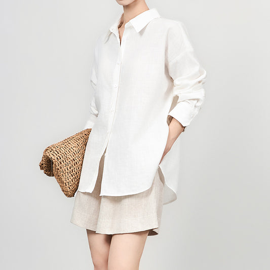 Loose Long Sleeve Shirts Women Spring Autumn Solid Color Lapel Shirt Woman Office All Match Single-Breasted Blouse Ladies