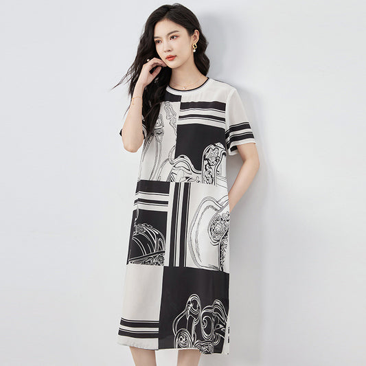 Women Fashion Geometric Printed Short Sleeve Summer Dress