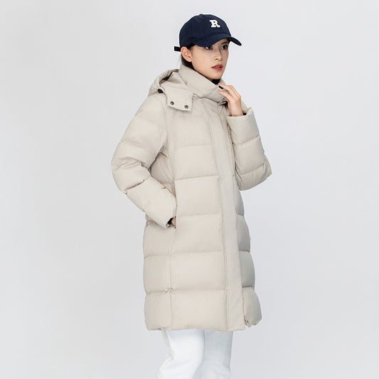 Womens Long Warm Thickened Down Jacket With Hood Winter Coats Casual Quilted Puffer Parka Windproof Jackets