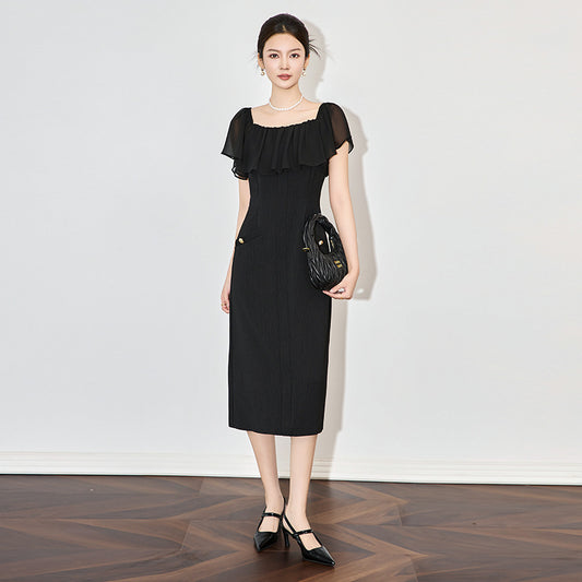 Elegant Socialite Temperament Ruffle Dress High-end Waist Slimming Dress Women Spring