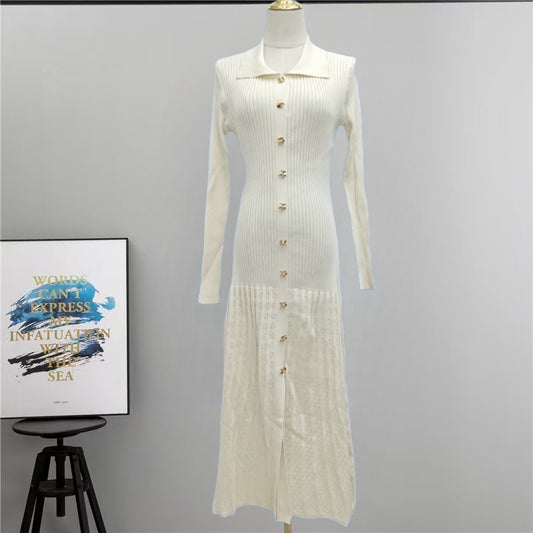 Autumn Winter Solid Elegant Office Lady Knitted Dress Women Slim Long Sleelve Single Breasted Dresses Fashion Simplicity Fashion