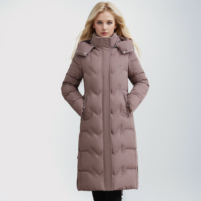 Women Winter Over The Knee Thick Warm Jacket Female Pure Color Long Cotton Jacket For Women