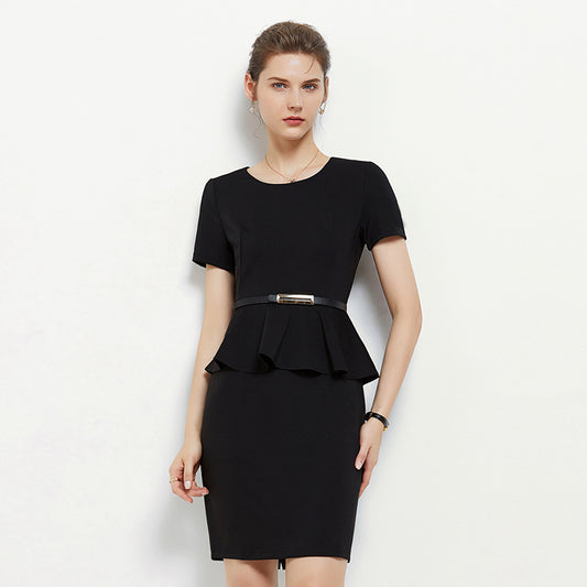 Women Elegant Bodycon Dress Peplum 3/4 Sleeves Irregular Collar Classy Office Ladies Knee Length Gowns Classy