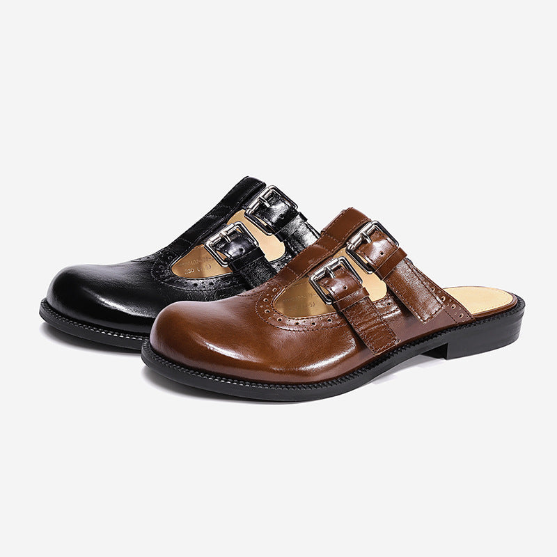 Women's Shoes Rounded Toe Middle Heel Sandals Comfort Retro Concise Bokon Slippers