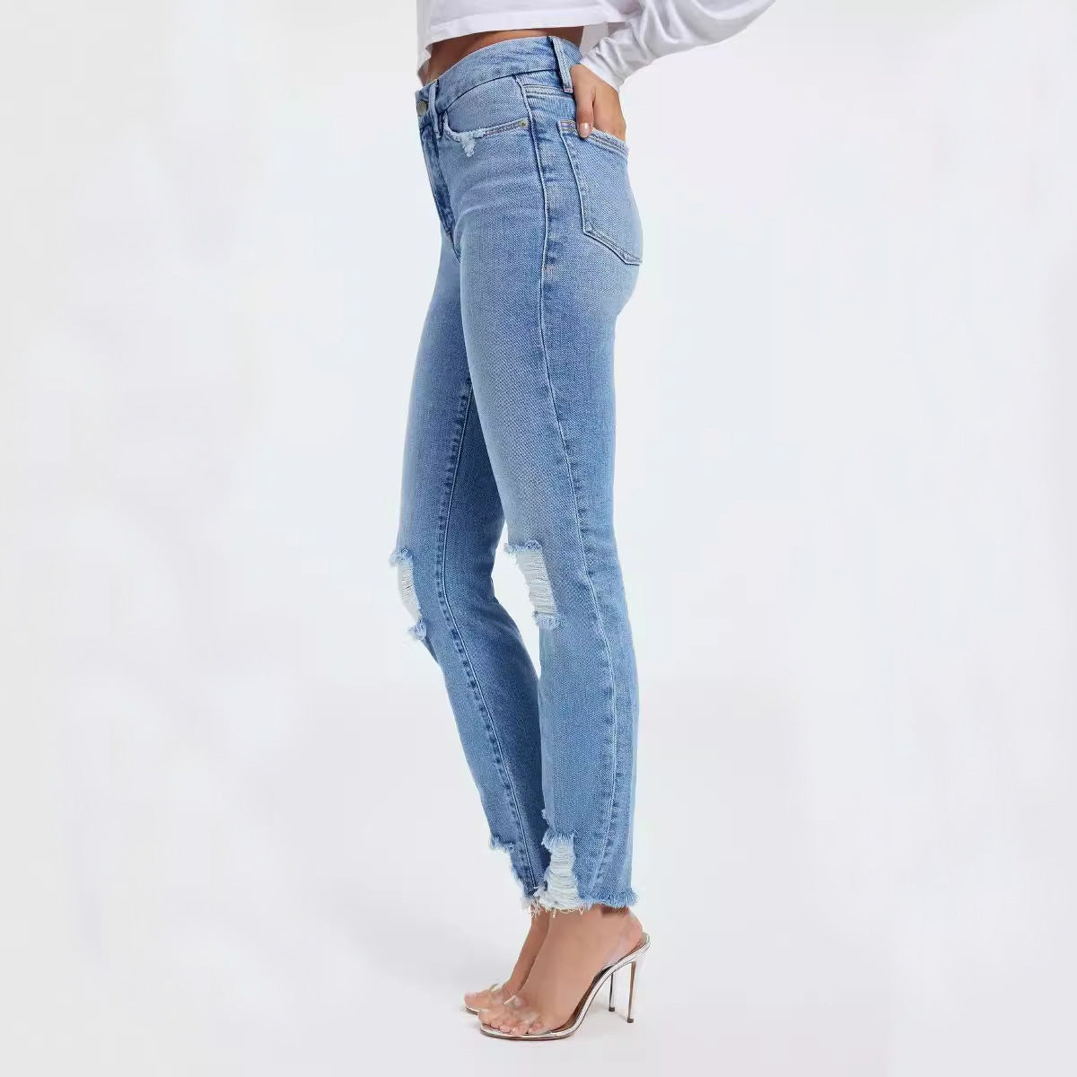 Women's Jeans Zhendian Collection High Waist Hip Stretch Slim Fit All-matching Nine-point Jeans