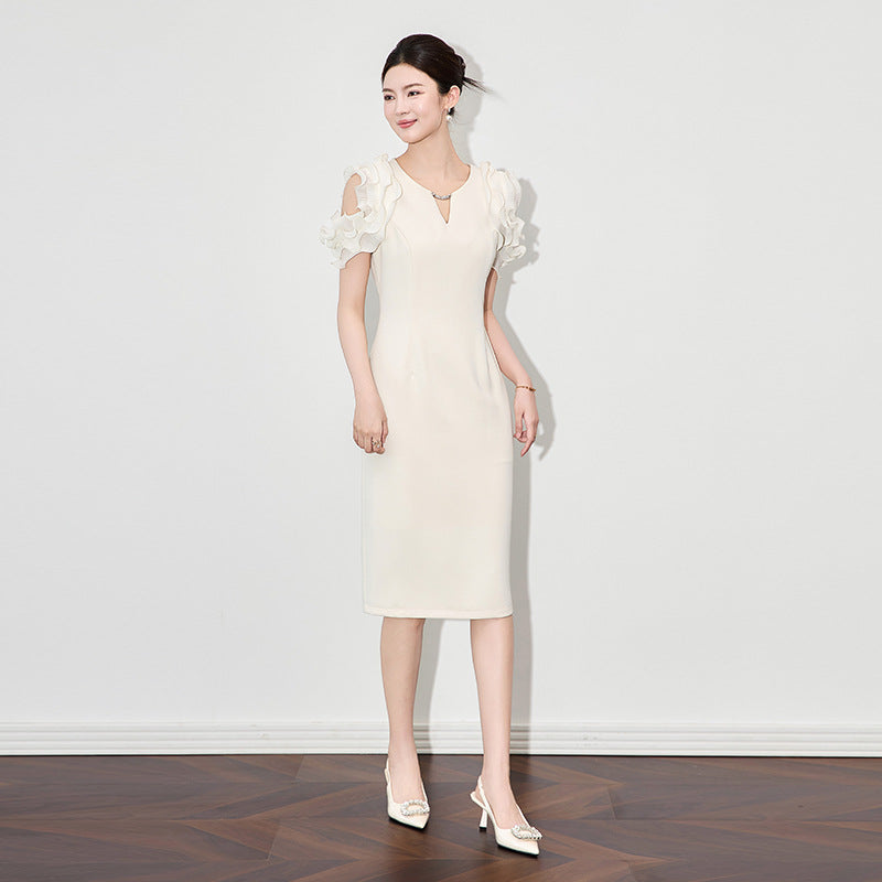 Elegant Graceful Socialite Style Wooden Ear off--Shoulder Skirt Female Summer New Dress