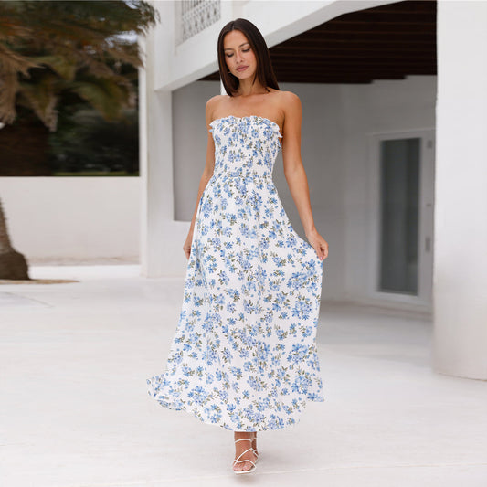 New Summer Women's Printed Lace-up Dresses,Floral Dresses,Vacation Dresses,Beach Dresses,Sleeveless Dresses For Ladies