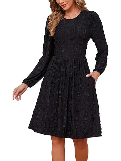 Women'S Fashion Casual Solid Round Neck Pullover Loose Long Sleeve Dress Vestidos Para Mujer Female Dress Roupas Femininas