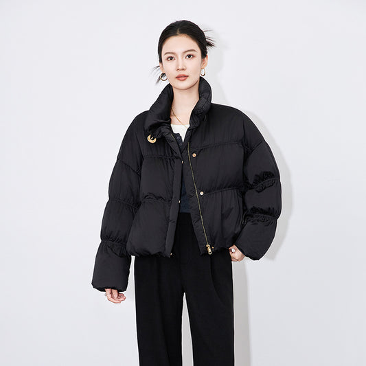 Winter Women's Down Coat Solid Short White Duck Down Zipper Magnetic Buckle Breadwear Lightweight Warm Temperament Jacket