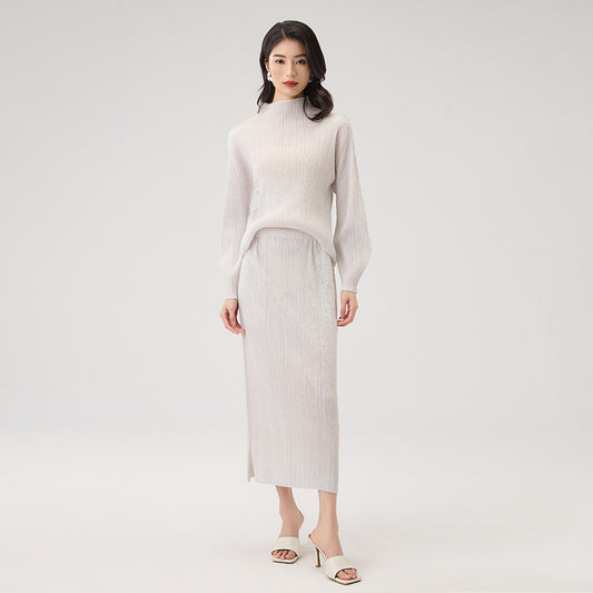 Autumn Winter Thickened Pure Cashmere Women's Batwing Sleeve Half High Collar Loose Knitted Sweater