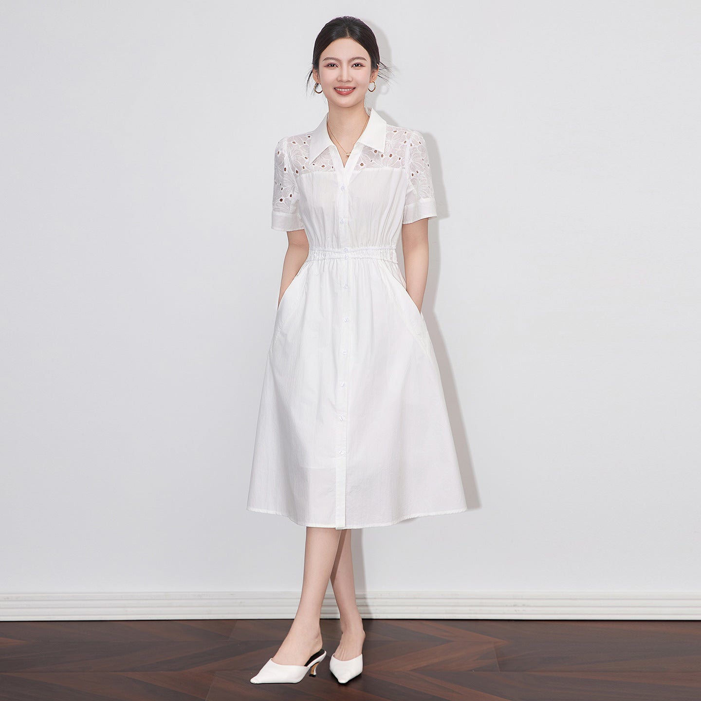 Women Straight Casual Shirt Dresses 2025 Summer Elegant Turn Down Collar Sashes Solid Simple Dress