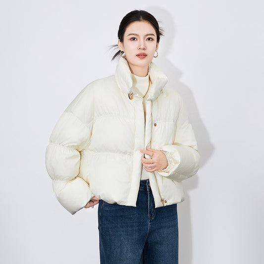 Winter Women's Down Coat Solid Short White Duck Down Zipper Magnetic Buckle Breadwear Lightweight Warm Temperament Jacket