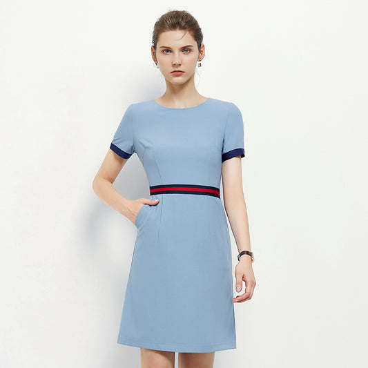 Work Uniform Dress for Beauty Salon And Jewelry Store Mini Skirt Length Half High Collar Regular Sleeve