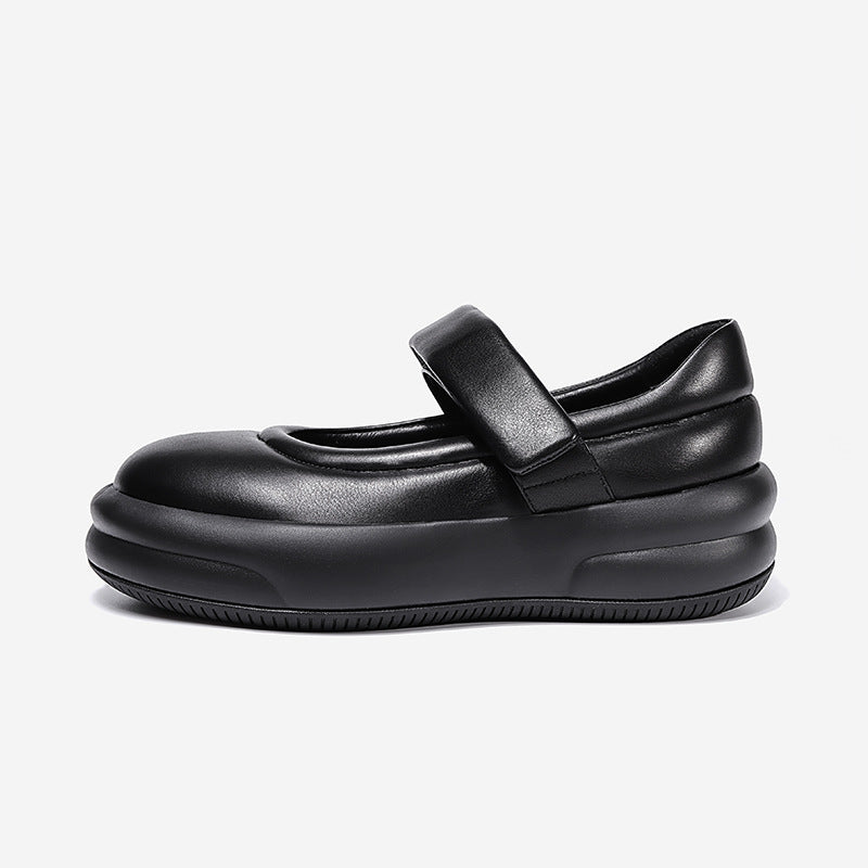Women's Shoes Trend Platform Wedge Heels Lolita Single Shoes Black PU Leather Sweet Student