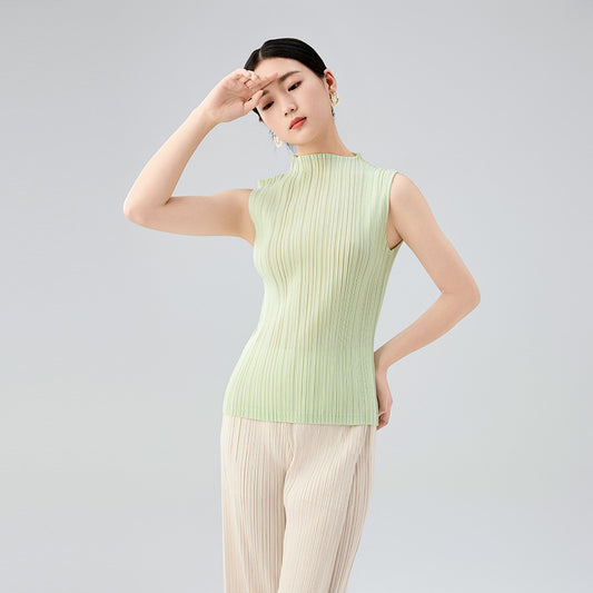 Summer Chic Mint Green Sleeveless Stand Collar Vest Basic Slimming Versatile Top For Women
