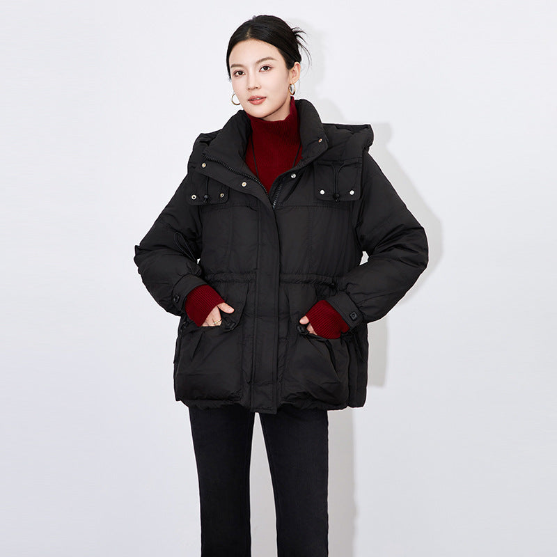 Women Short Puffer Jacket Casual Loose Over Size Autumn Winter Warm Outwear With Hood White Duck Down Short Coats