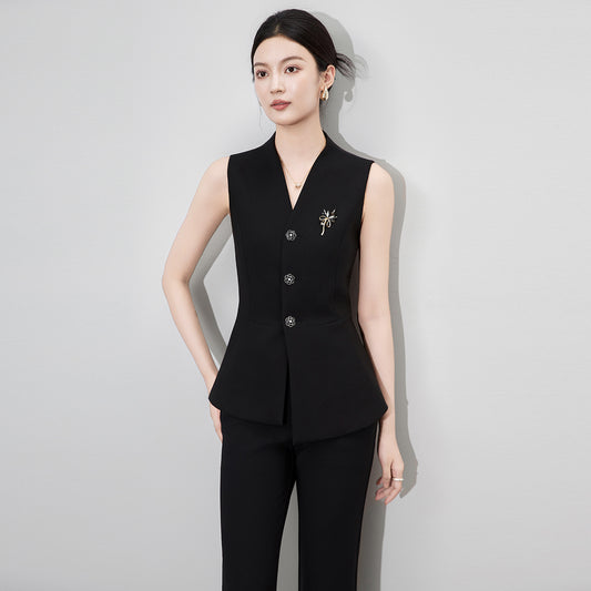 Elegant Sleeveless Vest Jacket Commute Professional Atmosphere Waist-Cinching Slimming Elegant Style Fashion Outerwear
