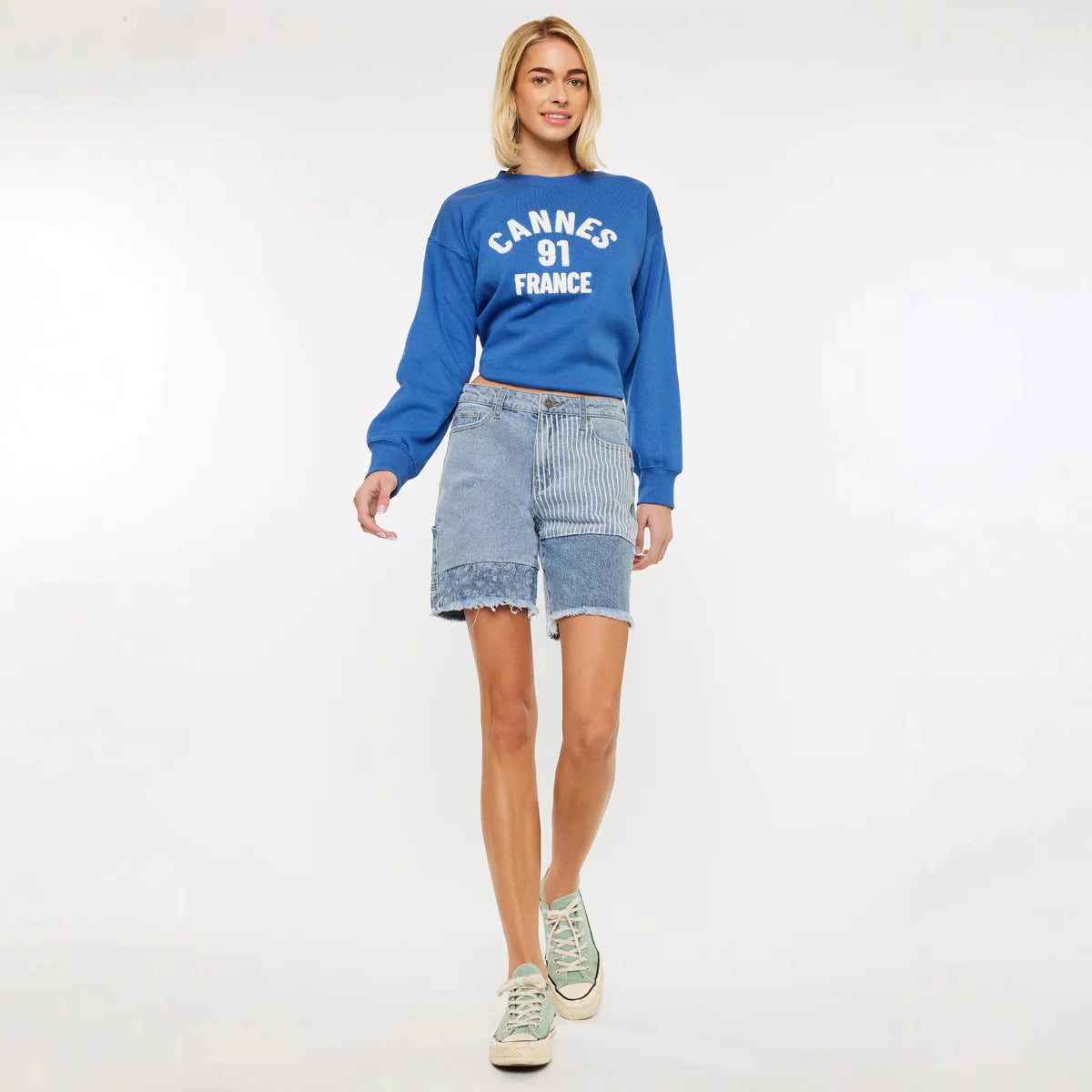 Fashion Tassel Chain Splicing Broken Holes Denim Shorts Women Streetwear Casual Three Quarter Pants Female Summer Straight Jeans